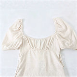 Slim fit lace up jacquard bubble sleeve T-shirt top for women