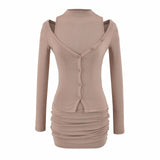 Long Sleeve V-Neck Bodycon Women's Two-Piece Dress Set