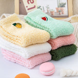 Coral velvet socks embroidered with fruits