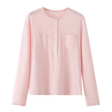 Pocket decoration small opening round neck knitted sweater for women