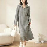 Half zip lapel knitted dress for women