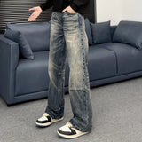 Vintage Relaxed Fit Slub Washed Denim Wide Leg Pants Unisex