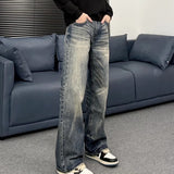 Vintage Relaxed Fit Slub Washed Denim Wide Leg Pants Unisex