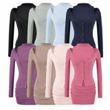 Long Sleeve V-Neck Bodycon Women's Two-Piece Dress Set