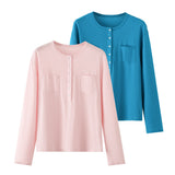 Pocket decoration small opening round neck knitted sweater for women