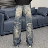 Vintage Relaxed Fit Slub Washed Denim Wide Leg Pants Unisex