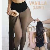 Sheer skin-tone base leggings integrated with fleece-lined tight one-crotch tights