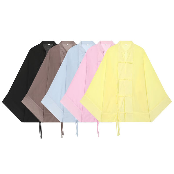 Loose knot buckle hanging long sleeved shirt for women
