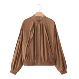 Wrinkle hanging shirt round neck shirt for women