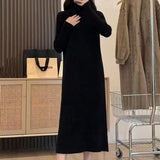 Long Sleeve Mock Neck Loose Fit Midi Knit Dress