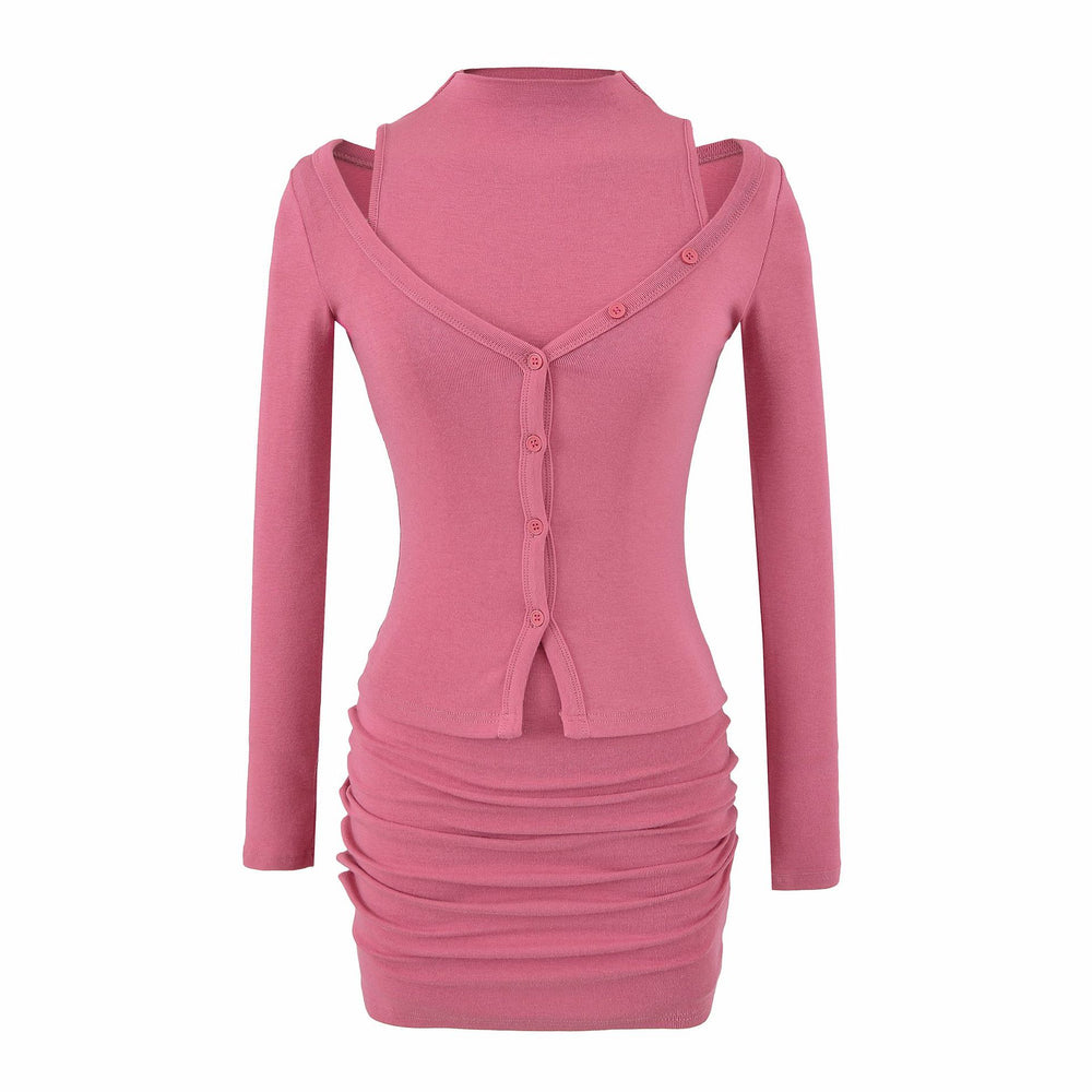 Long Sleeve V-Neck Bodycon Women's Two-Piece Dress Set