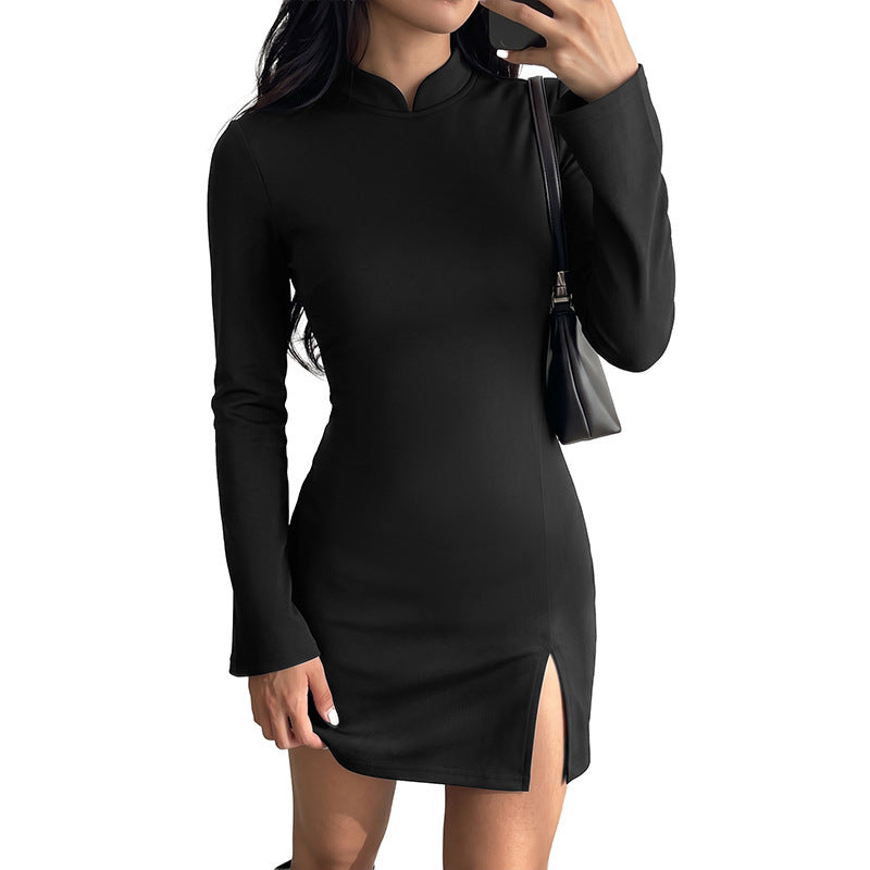 Long sleeved slit short skirt