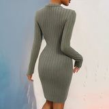 Ribbed Knit Brushed Slim Fit Bodycon Mini Dress