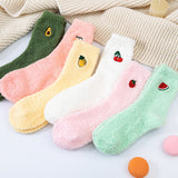 Coral velvet socks embroidered with fruits