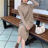 Long Sleeve Mock Neck Loose Fit Midi Knit Dress