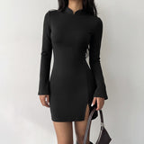 Long sleeved slit short skirt