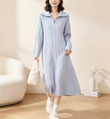 Half zip lapel knitted dress for women