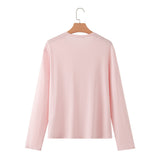Pocket decoration small opening round neck knitted sweater for women