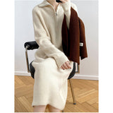 Women's Casual Relaxed Fit Knitted Sweater Over Knee Midi Dress