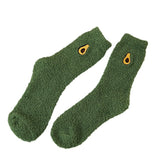 Coral velvet socks embroidered with fruits