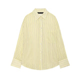 Single breasted lapel long sleeved striped shirt for women