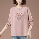 Round neck loose long sleeved T-shirt for women