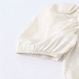 Slim fit lace up jacquard bubble sleeve T-shirt top for women