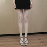 Spring and Autumn Stripe Deep Red Millennium Trendy Slimming Tights with Vintage Subtle Pattern, Sexy Style, Versatile Lightweight Pantyhose