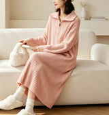 Half zip lapel knitted dress for women