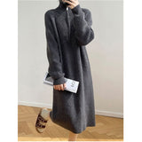 Women's Casual Relaxed Fit Knitted Sweater Over Knee Midi Dress