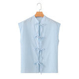 Casual bow tie sleeveless striped shirt for women