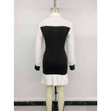 Casual Color Block Long Sleeve Pleated Shirt Short Dress