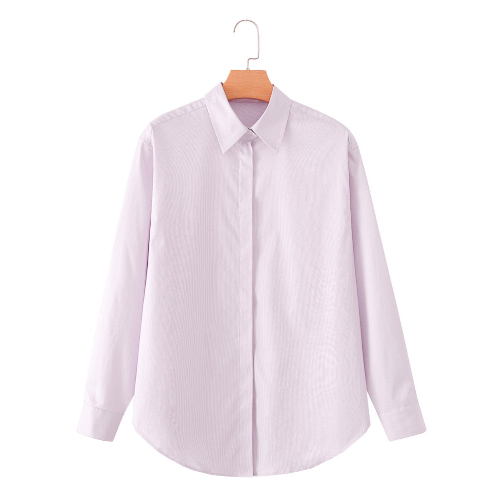 Cotton breasted lapel striped shirt for women