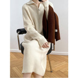 Women's Casual Relaxed Fit Knitted Sweater Over Knee Midi Dress