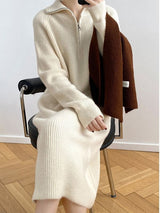 Women's Casual Relaxed Fit Knitted Sweater Over Knee Midi Dress