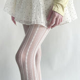 Spring and Autumn Stripe Deep Red Millennium Trendy Slimming Tights with Vintage Subtle Pattern, Sexy Style, Versatile Lightweight Pantyhose