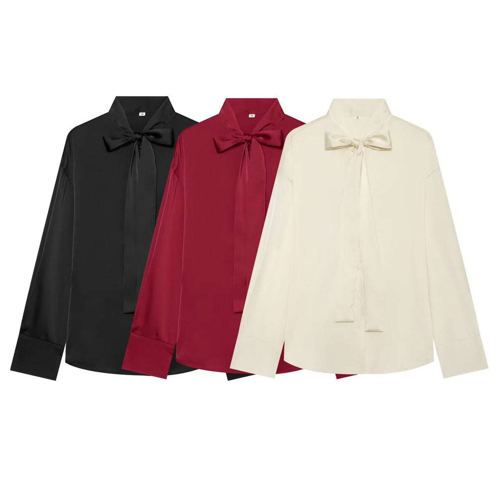 Butterfly knot long sleeved loose shirt women's clothing