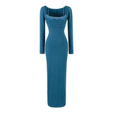 Lace Long Spaghetti Strap Waist-cinching Bodycon Maxi Dress