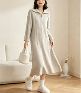 Half zip lapel knitted dress for women