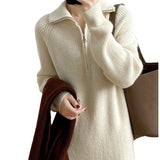 Women's Casual Relaxed Fit Knitted Sweater Over Knee Midi Dress