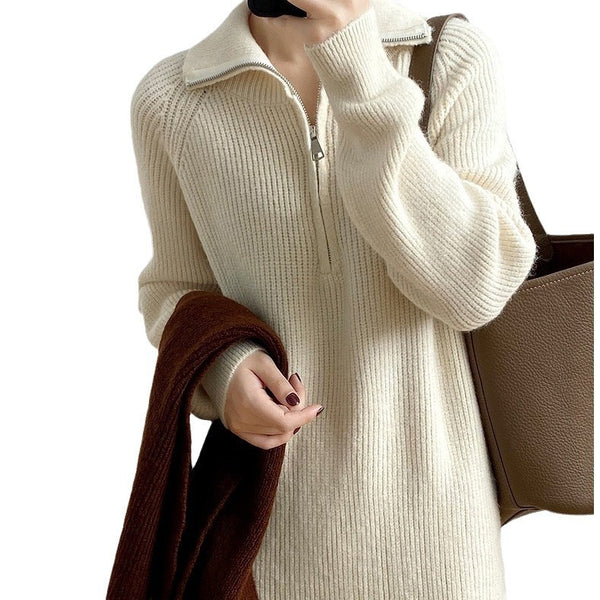 Women's Casual Relaxed Fit Knitted Sweater Over Knee Midi Dress