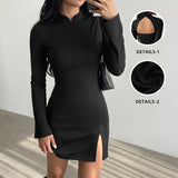 Long sleeved slit short skirt