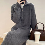 Women's Casual Relaxed Fit Knitted Sweater Over Knee Midi Dress