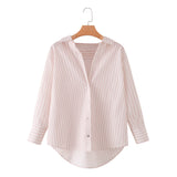 Women's breasted swallowtail style long sleeved striped shirt