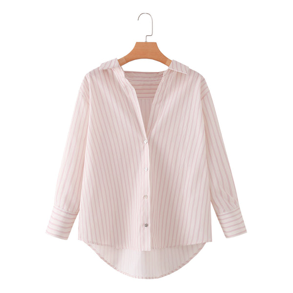 Women's breasted swallowtail style long sleeved striped shirt