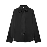Butterfly knot long sleeved loose shirt women's clothing