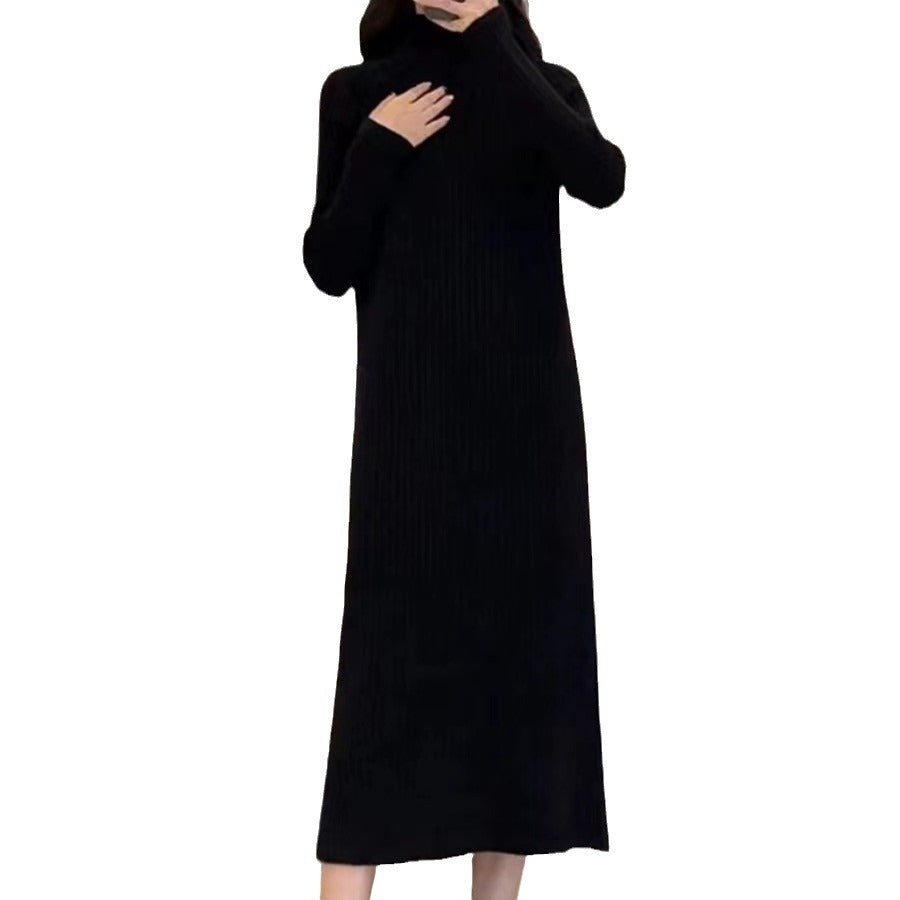 Long Sleeve Mock Neck Loose Fit Midi Knit Dress