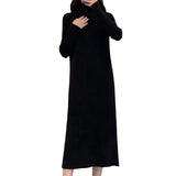 Long Sleeve Mock Neck Loose Fit Midi Knit Dress
