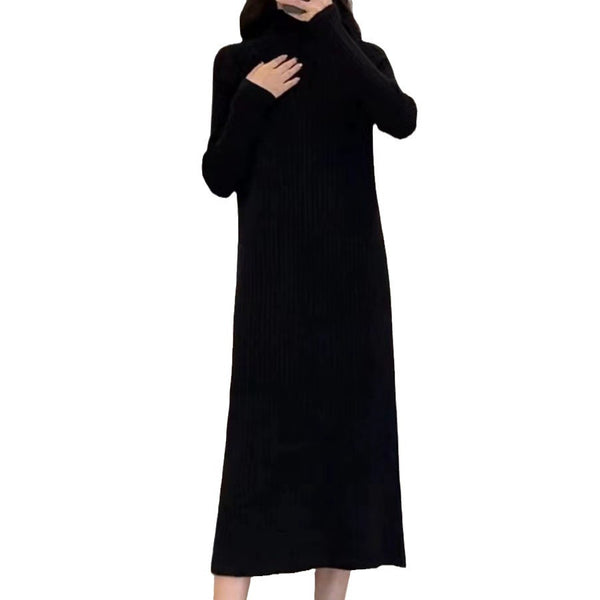 Long Sleeve Mock Neck Loose Fit Midi Knit Dress