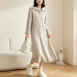 Half zip lapel knitted dress for women
